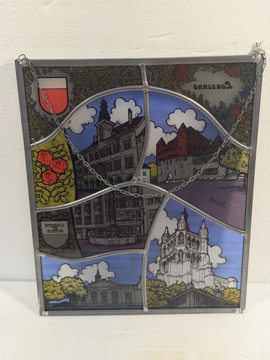Bicchieri: Stained glass panel Lausanne city views – Usato da Lausanne venduto da artnouveau05 4