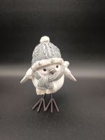 Deko Vogel mit Mütze und Schal grau weiss neuwertig