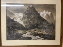 Neuer Preis!! Zeichnung Berglandschaft signiert