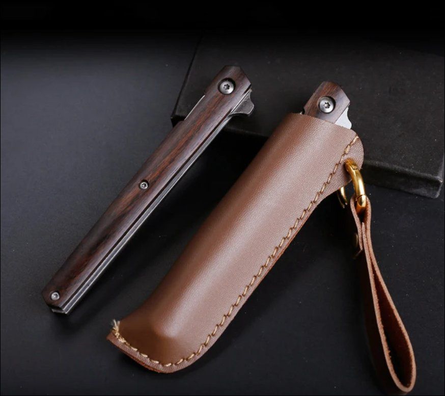 Coltelli tascabile: Taschenmesser gebogene Klinge, Lederetui – Nuovo e nell'imballaggio originale da Burgdorf venduto da XJ6 3