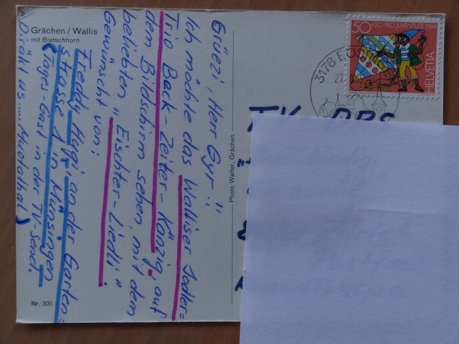 Cartoline postali: Grächen - 1984 – Usato da St Léonard venduto da Riglin 1