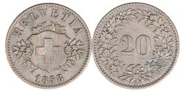 20 Rappen von 1858 (sehr schön bis vorzüglich). Ab 1.--