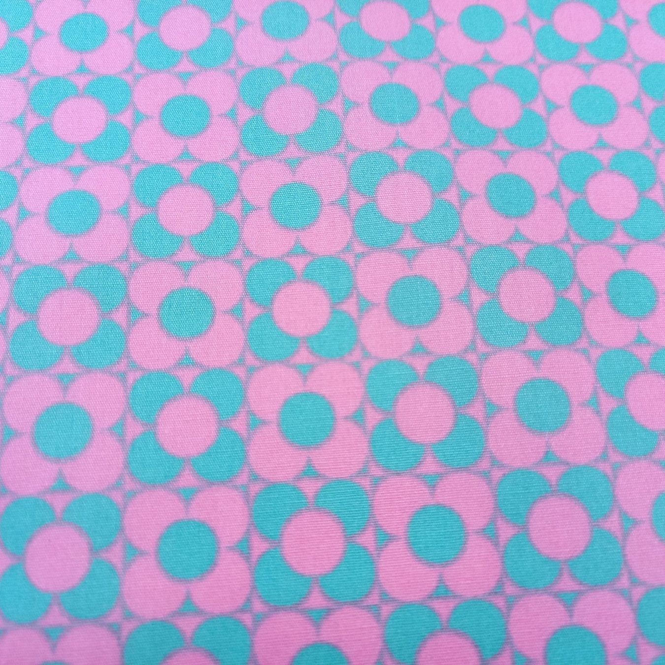 Stoffe: Beschichtete Baumwolle Retro-Blumen pink/mint – Neu und originalverpackt aus Winterthur von Kimbana