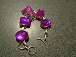 Armband silberfarbig, Steine pink glitzernd