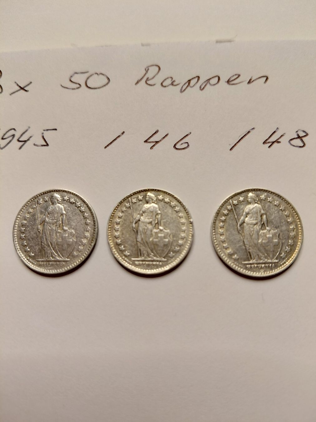 Toutes les monnaies: 3x 50 Rappen silber 1945, 46, 48 – D'occasion à Bonaduz par topolino052 2
