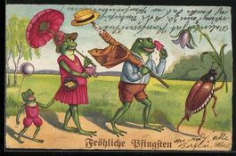 AK Familie Frosch beim Pfingstausflug