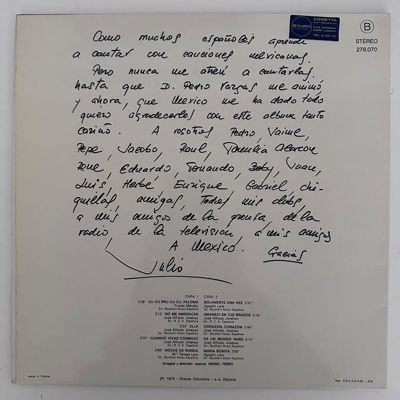 Dischi in vinile: LP - Julio Iglesias - A Mexico – Usato da Breganzona venduto da Onairda75 1