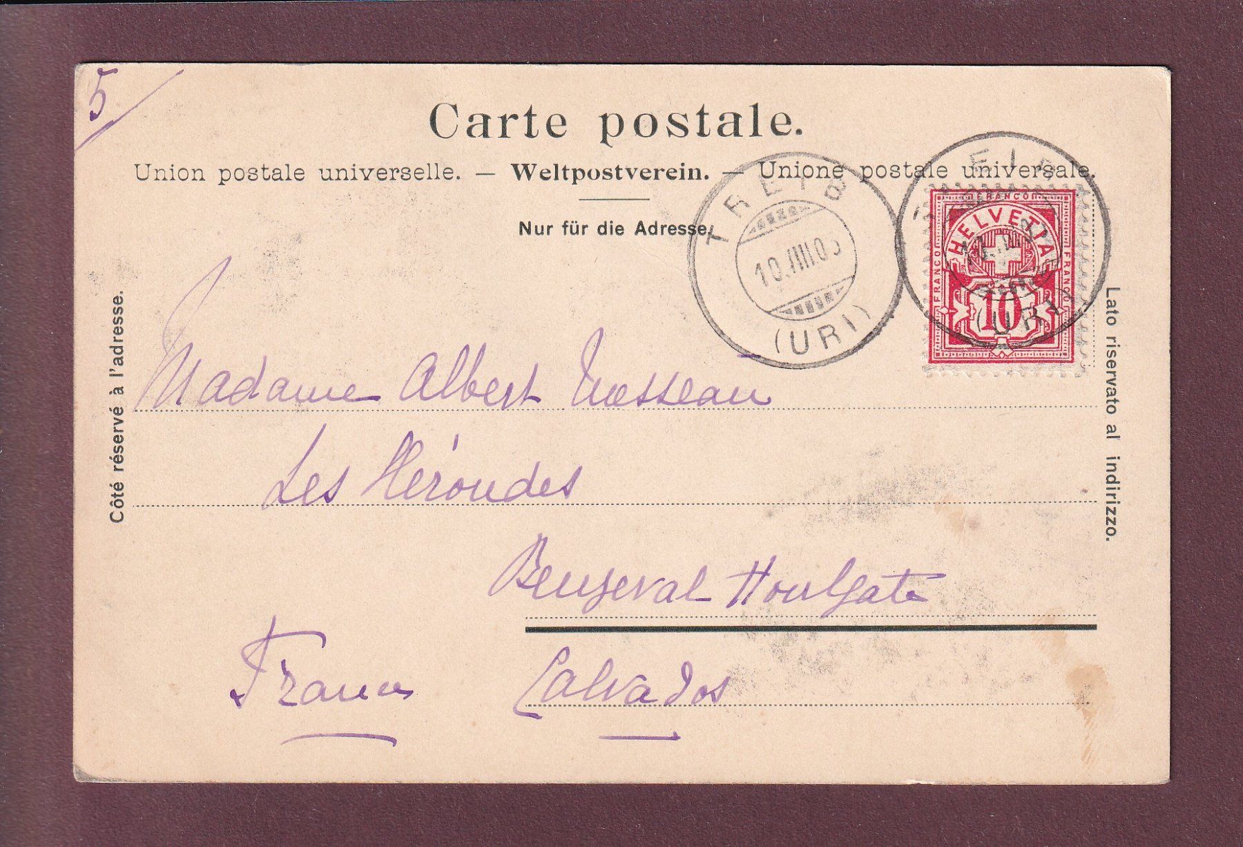 Cartoline postali: TELLSKAPELLE vom Schiff - 1905 – Usato da Pully venduto da nicecards-shop 1