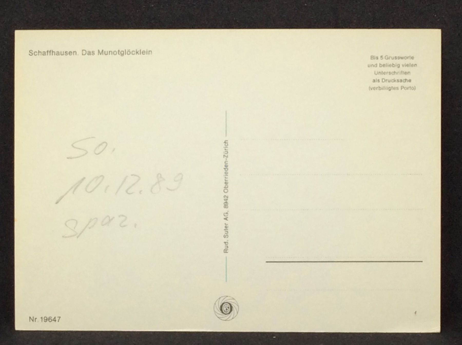 Cartoline postali: Schaffhausen. Das Munotglöcklein – Usato da Widnau venduto da Brusi9 1