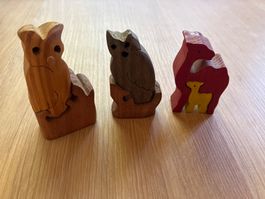 Holztier, Kamel und 2 Eulen, zum Zusammenstecken