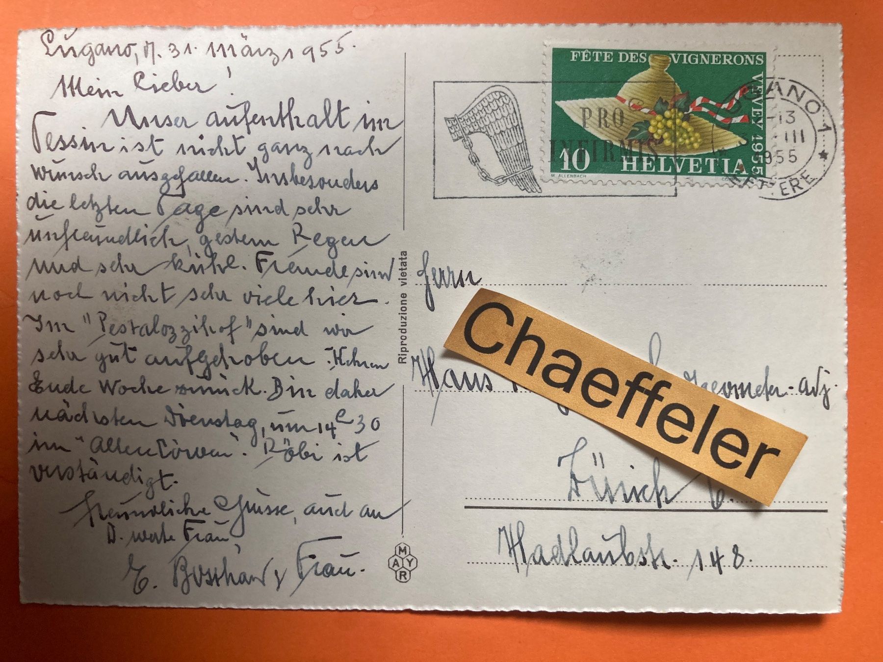 Ansichtskarten: 1955  1724 Lugano. II Quai – Gebraucht aus Zürich von Chaeffeler 1