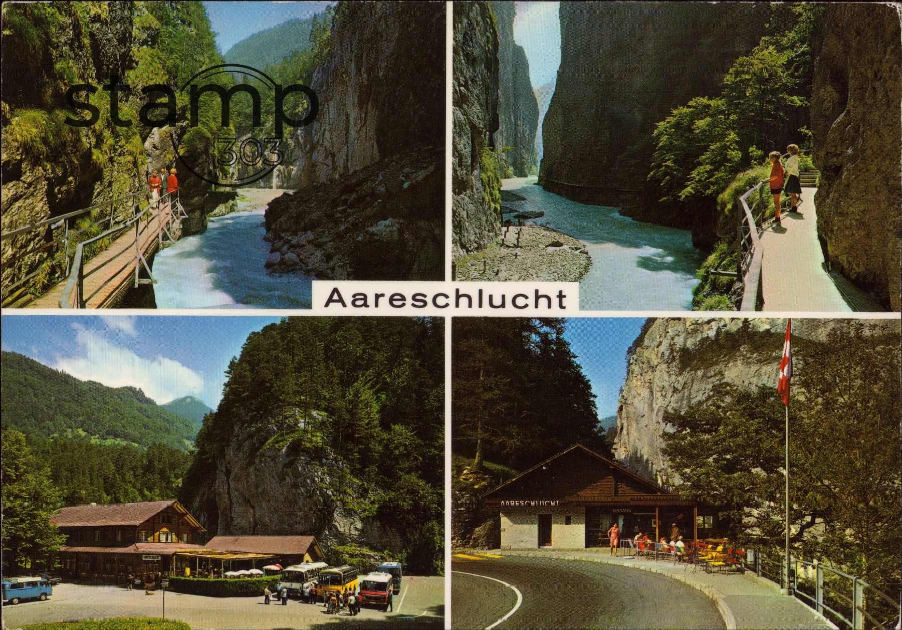 Cartoline postali: AK - Aareschlucht Restaurant Bazar _altes Postauto – Usato da Eggersriet venduto da stamp303