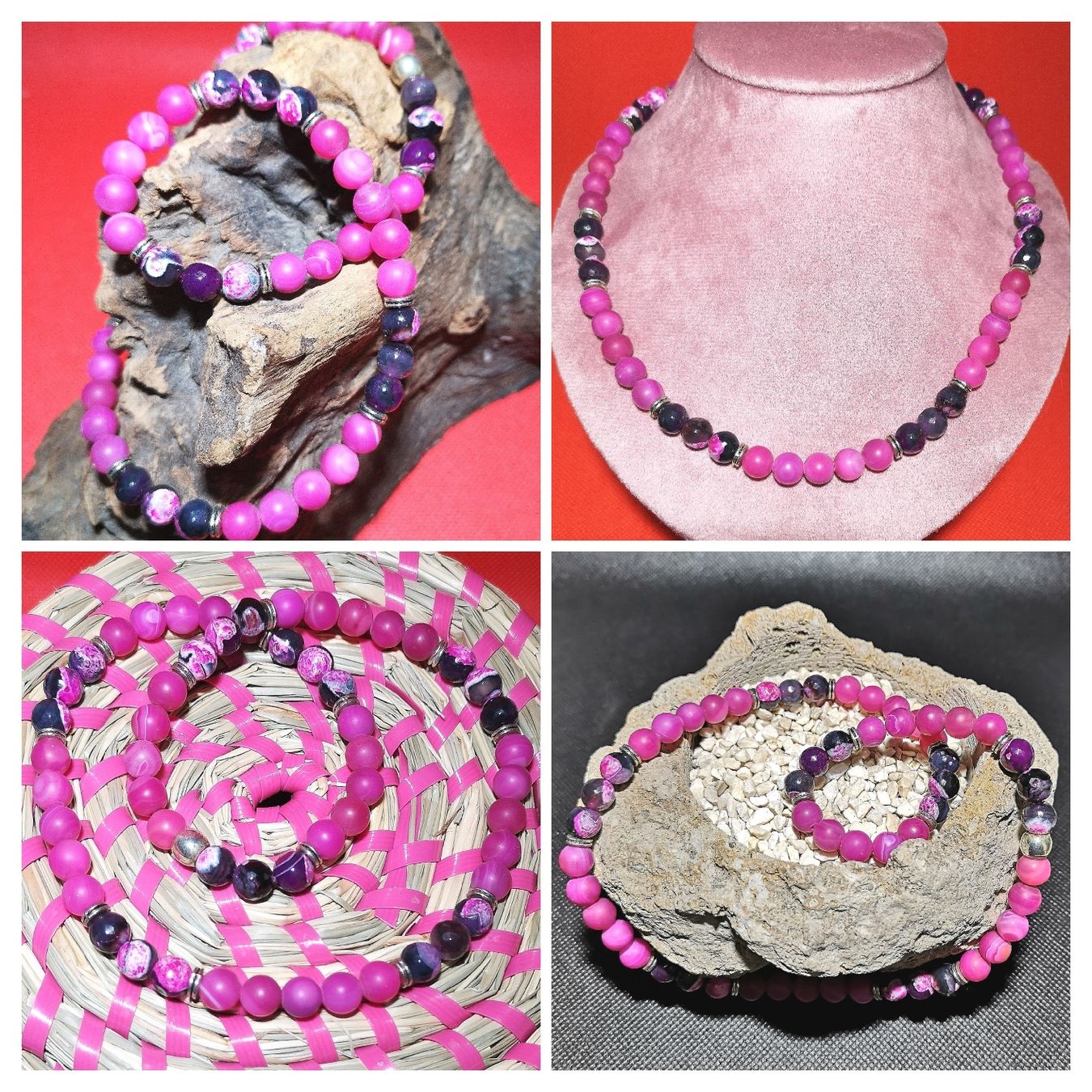 Ketten: matte rosa Achat-Mix Steink. - Spendenaktion – Neu (gemäss Beschreibung) aus Unterkulm von Nachtigall