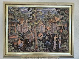 Gemälde Dorfszenerie Ubud, Bali, gerahmt, signiert, Original