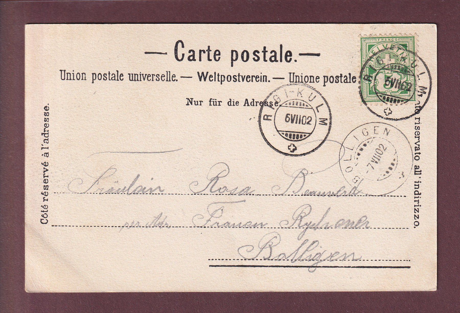 Cartoline postali: RIGI-KULM - 1902 Charnaux Frères – Usato da Pully venduto da nicecards 1