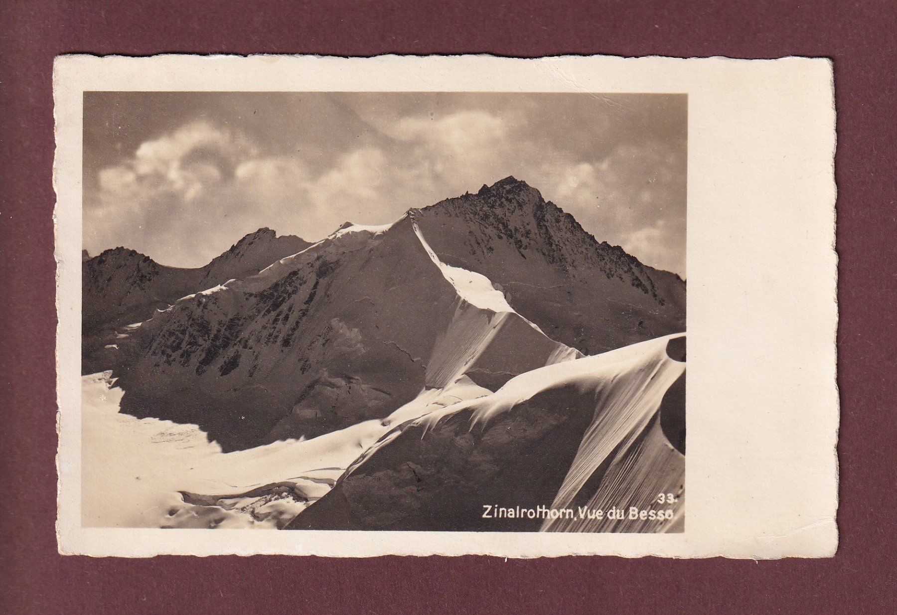 Cartoline postali: ZINALROTHORN vue du Besso - 1927 – Usato da Pully venduto da nicecards