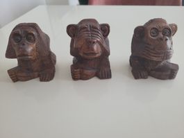 3 dekorative Affen aus Holz