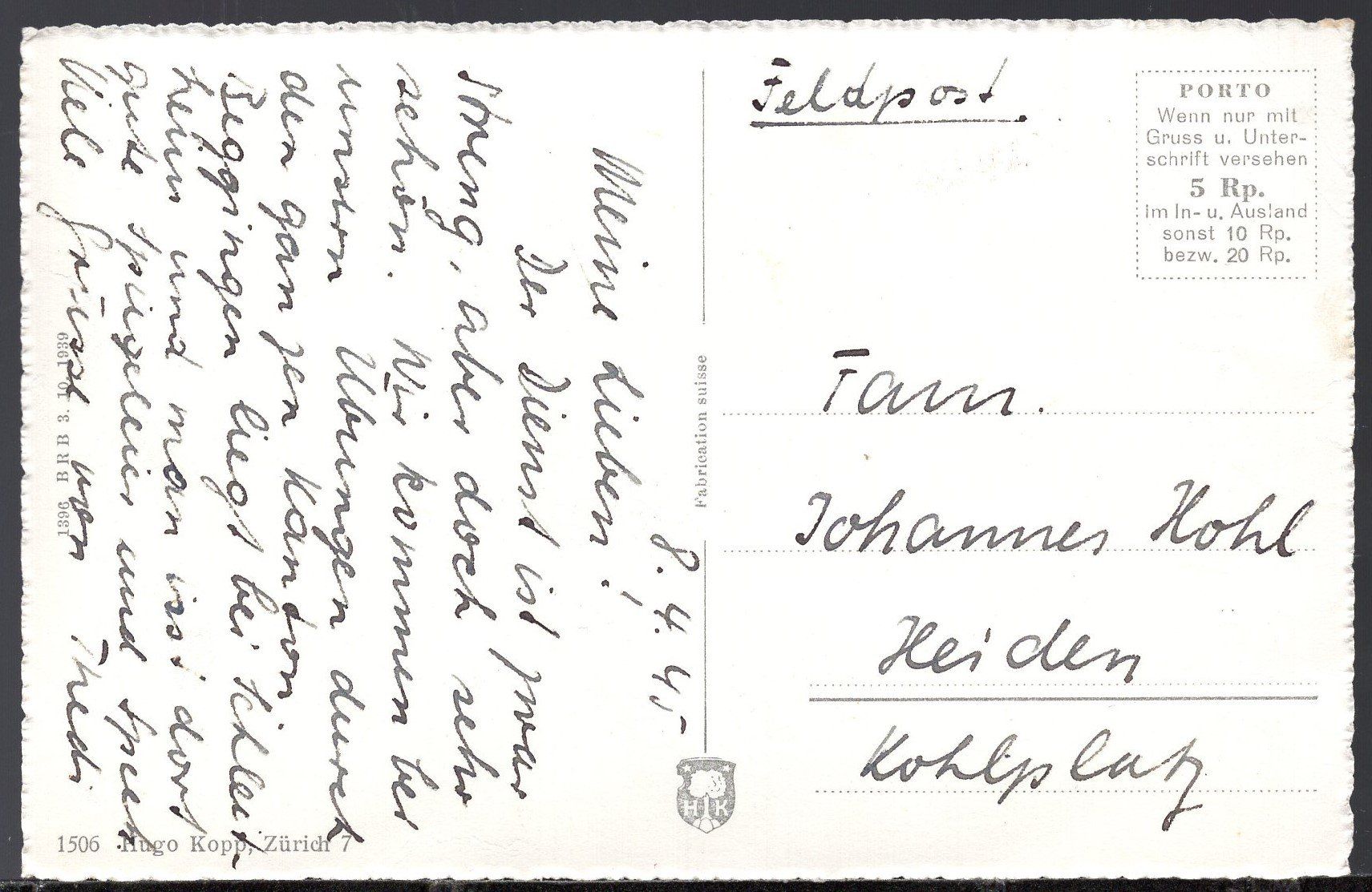 Cartoline postali: Beggingen -  Luftbild   Feldpost 1945 – Usato da Aarau venduto da kufi44 2