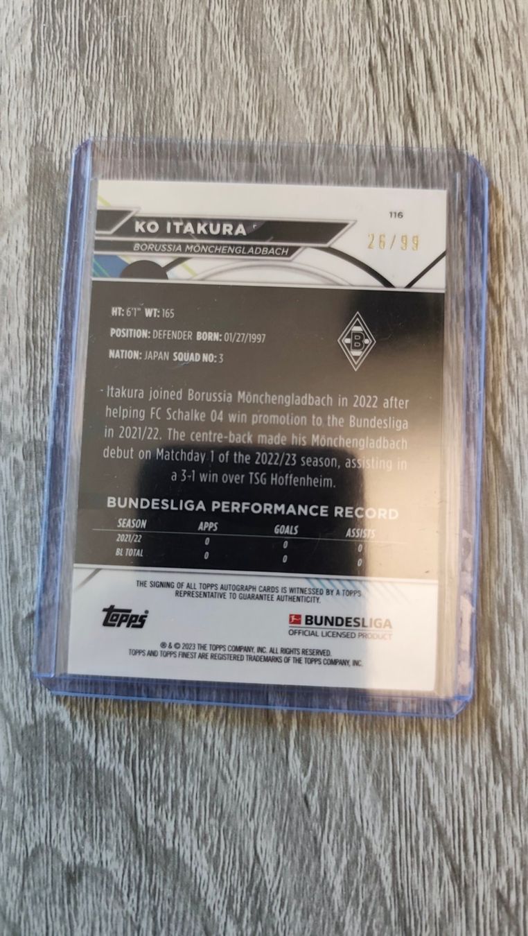 Topps Carte collezionabili: Topps Finest 22/23 Ko Itakura /99 mit Autogramm – Usato da St. Gallen venduto da RudyundFloydCards 1