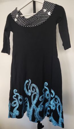 Robe noire Banjo&Cake, imprimé tentacules turquoises 38