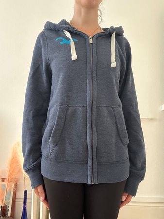 Veste zippée à capuche Hollister, taille M, bleu foncé