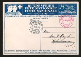 1930 : 1. Schweiz. Segelluftpost auf Bundesfeierkarte