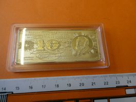 vergoldeter Franken Barren PP, 10 Frankennote