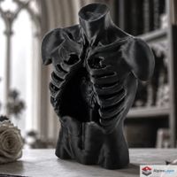 Black Ribcage Torso Sculpture - Anatomy Statue - 3D Printed