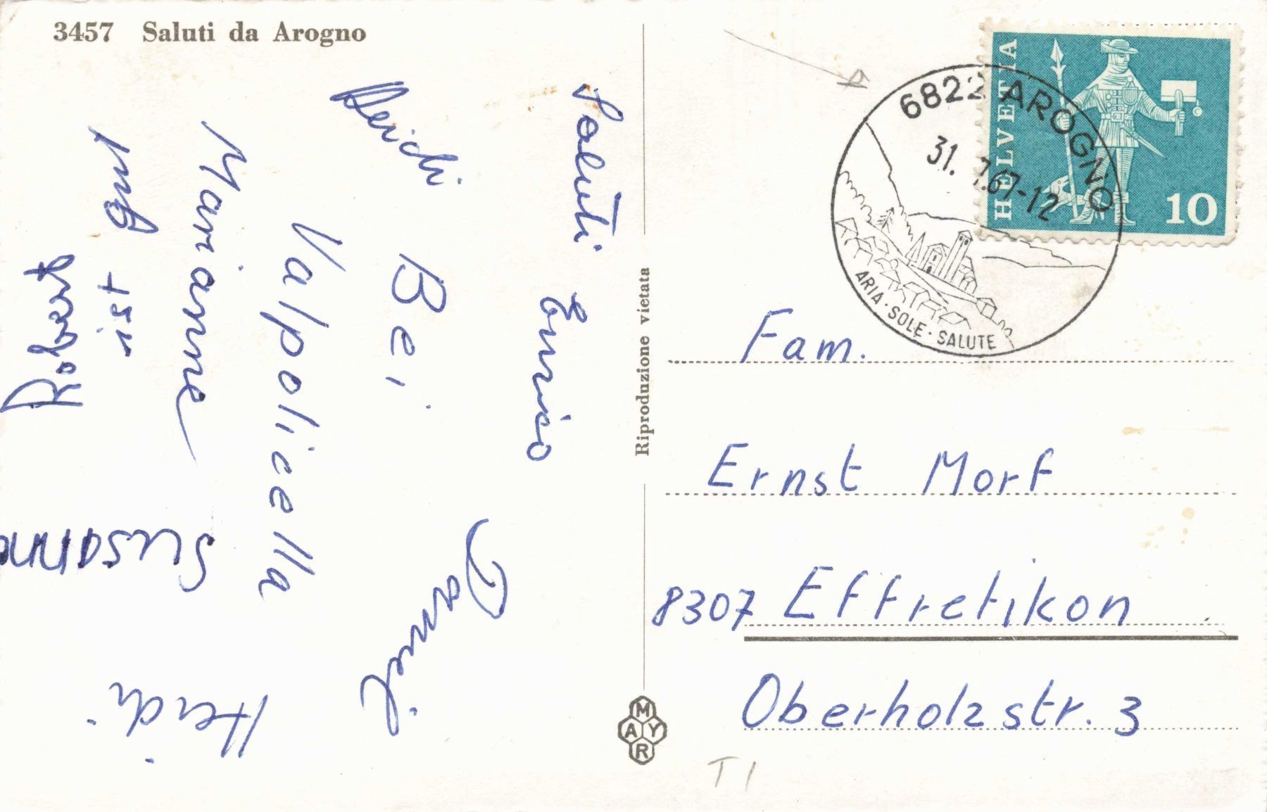 Cartoline postali: Arogno A – Usato da Biasca venduto da Blenio71 1