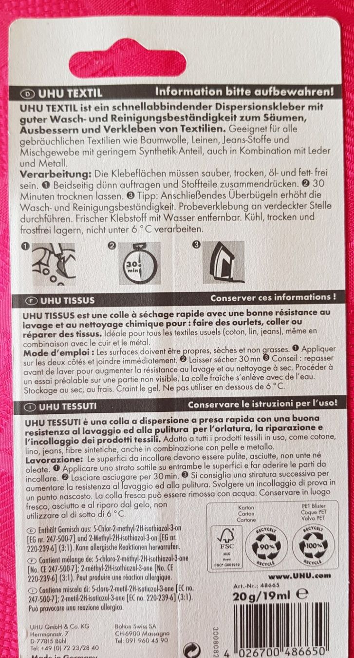 Tutti gli attrezzi: UHU Textilkleber 6 x 20g – Nuovo e nell'imballaggio originale da Mellingen venduto da Tira86 1
