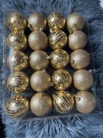 20 Weihnachtskugeln Gold Glitzer Streifen