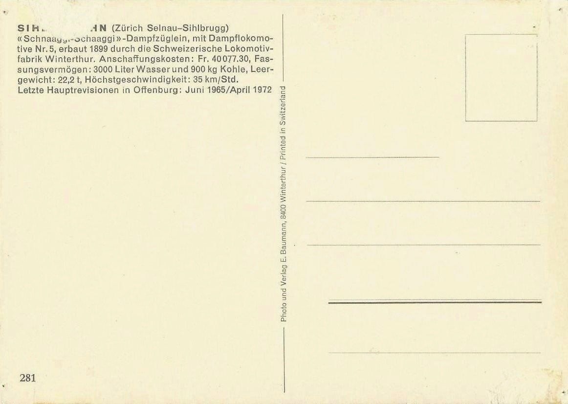 Cartoline postali: SiTB"Schnaaggi-Schaaggi",Dampflok E 3/3 Nr.5 m.Personenw. AK – Usato da zürich venduto da parts5060 1