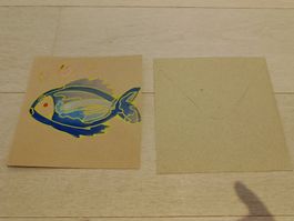 Handgemachte Karte mit Fisch-Motiv & Umschlag – Grusskart...