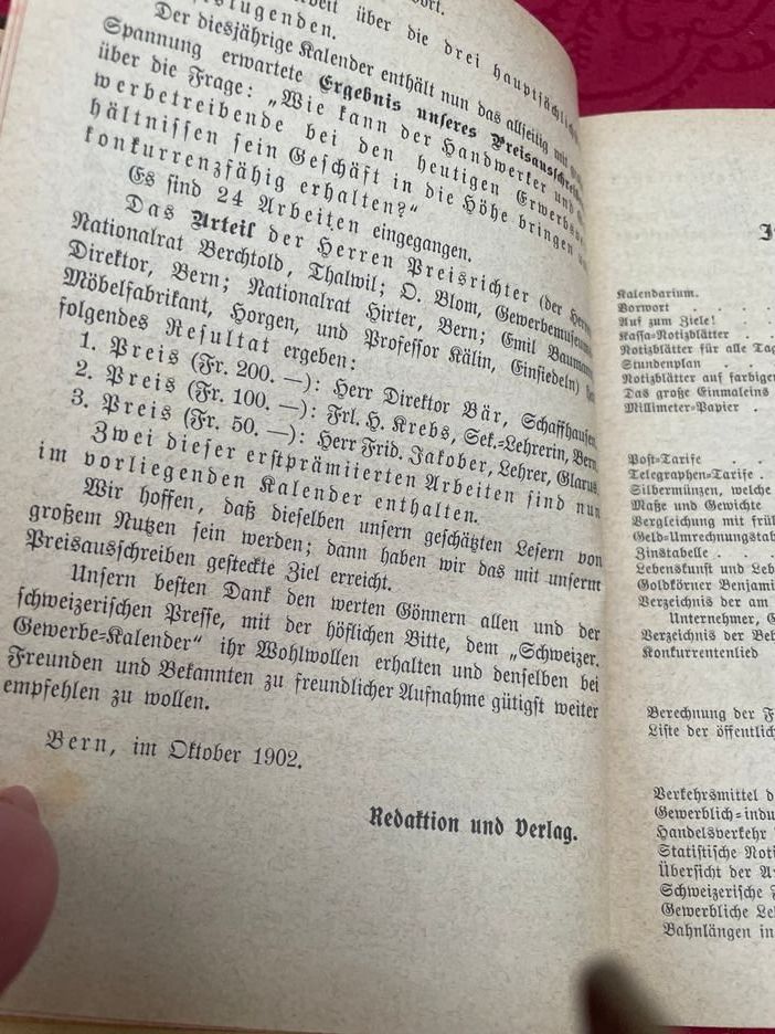Libri: Antik RAR Gewerbe Kalender Bern 1903!! – Usato da Bergdietikon venduto da book-4-you 1