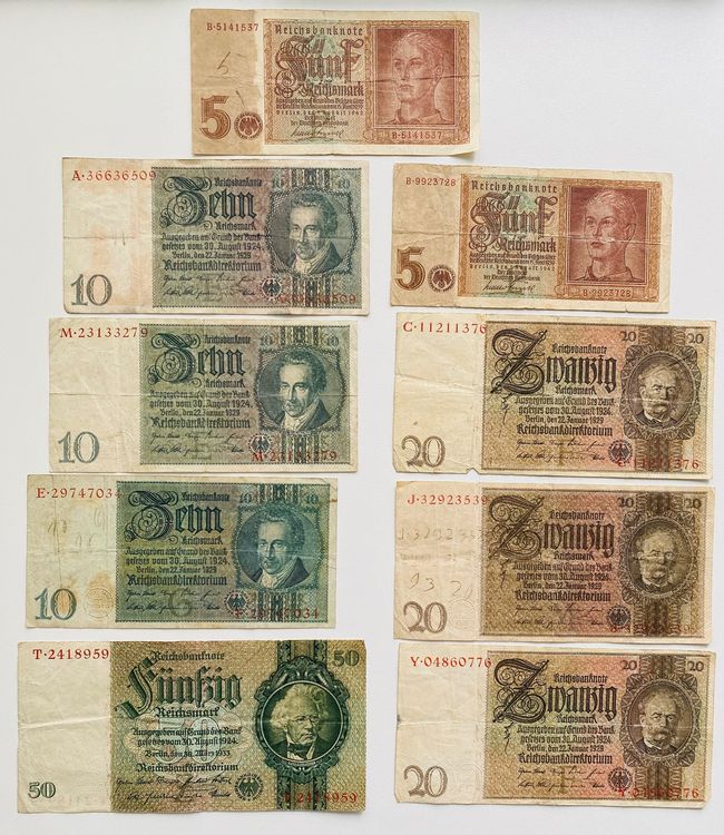 9 x Banknote Deutsches Reich Reichsbanknote 1929 1933 1942 | Kaufen auf ...
