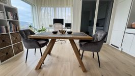 Solid wood dining table with A-frame legs