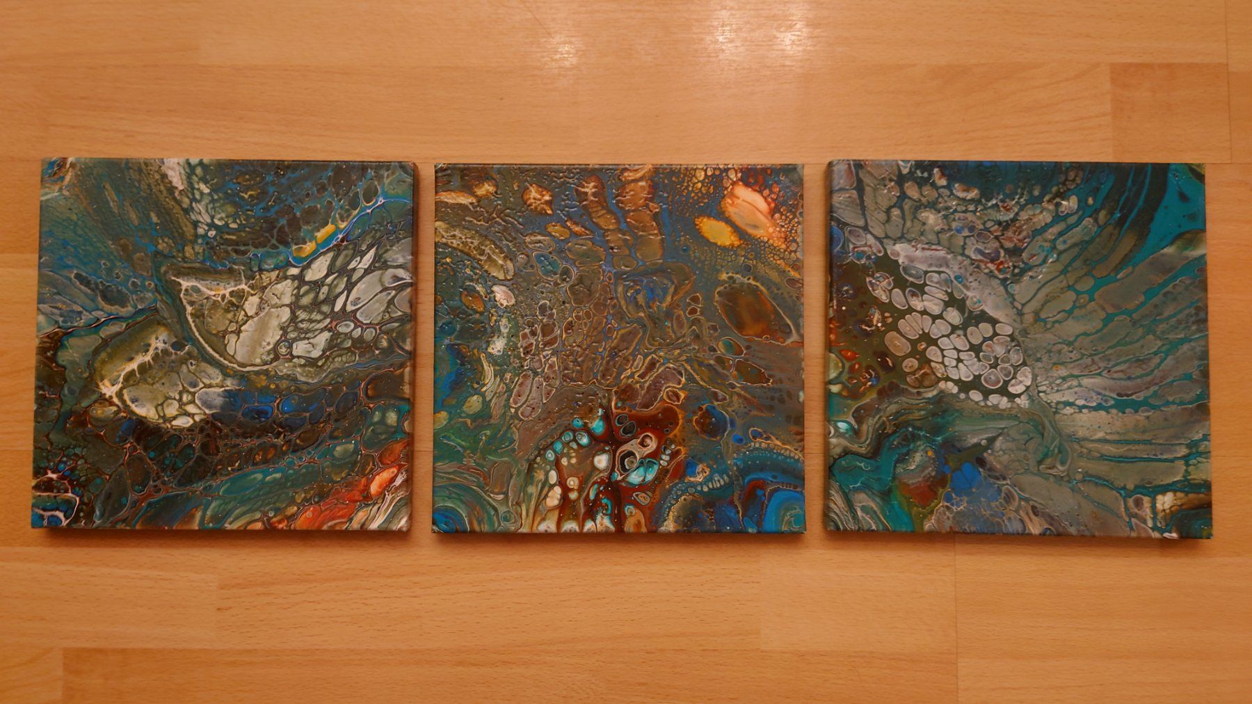 Gemälde: 3er Fluid Painting Acryl-Leinwandbild – Gebraucht aus Zug von Hockey12