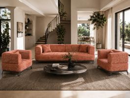 Salon Tamad neuf modulable 3 éléments beige/terracotta