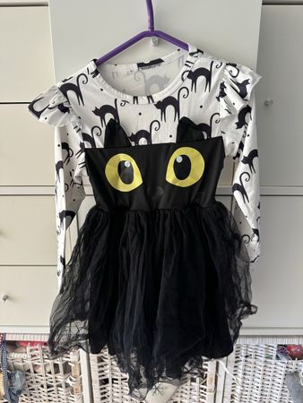 Kinderkleid Katzen Motiv schwarz weiss Tüllrock Grösse 122