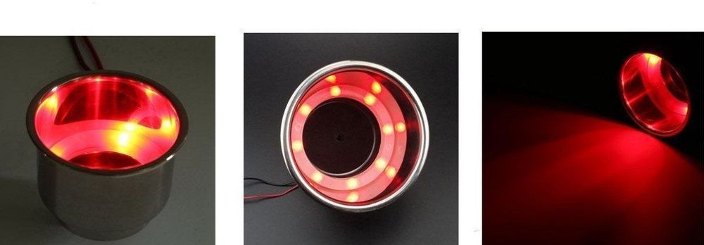 12 Volt Einbau-Getränkehalter INOX mit roter LED-Beleuchtung