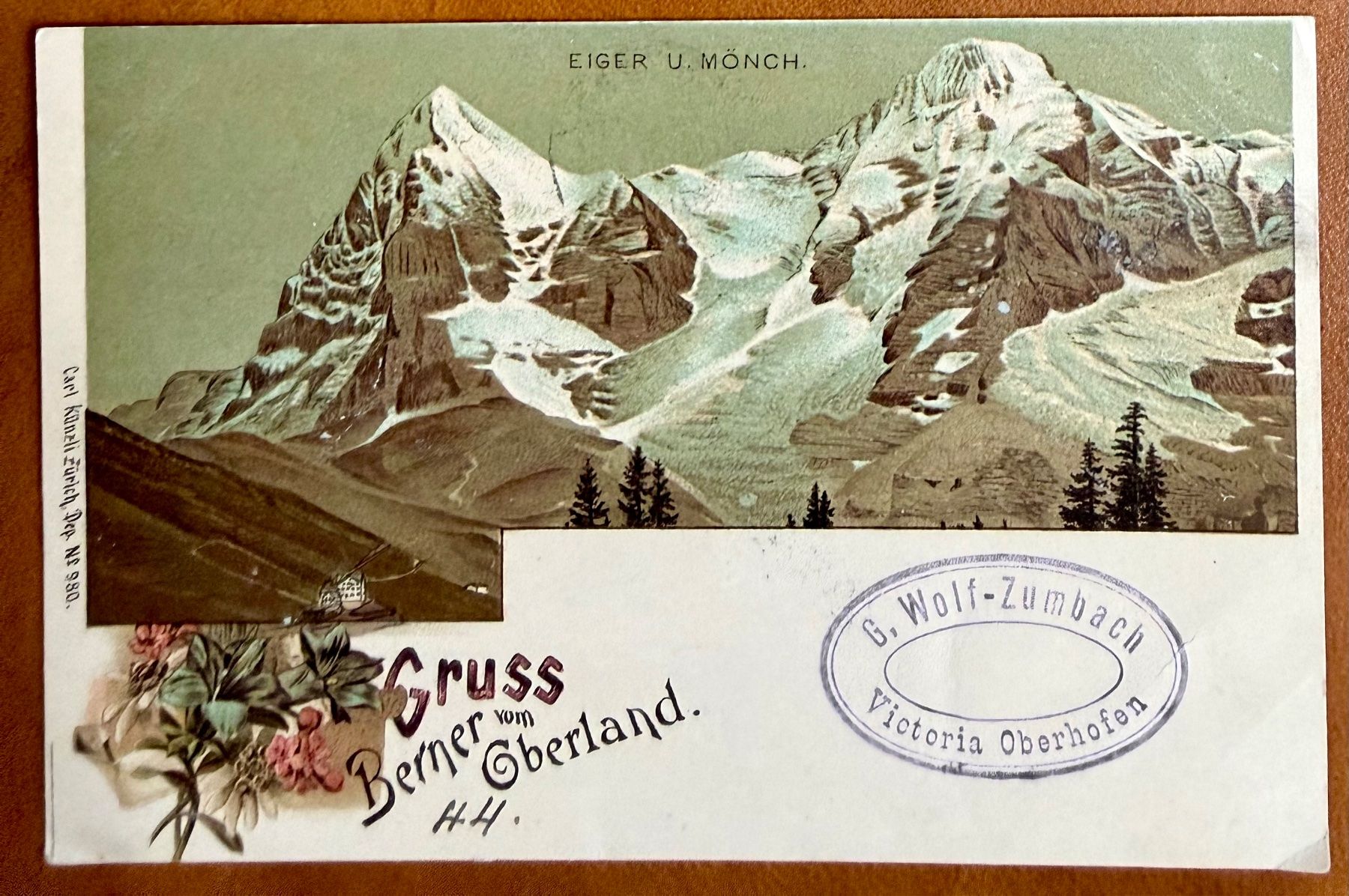 Cartes postales: Gruss Berner vom Oberland - Eiger - Mönch - Litho 1900 – D'occasion à Lutry par Ediego
