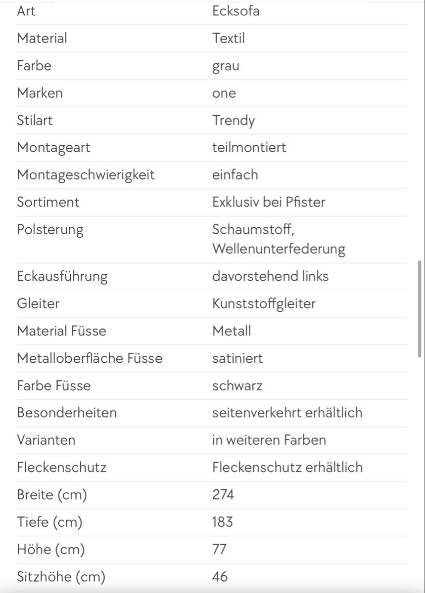 Pfister Sofas: Ecksofa Huber Pfister, grau – Neu (gemäss Beschreibung) aus Reinach BL von Sharky01 2