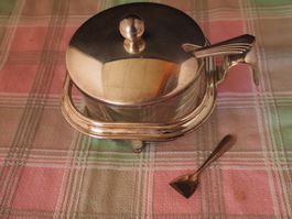 Pot à parmesan verre argenté et verre avec cuillère ancienne