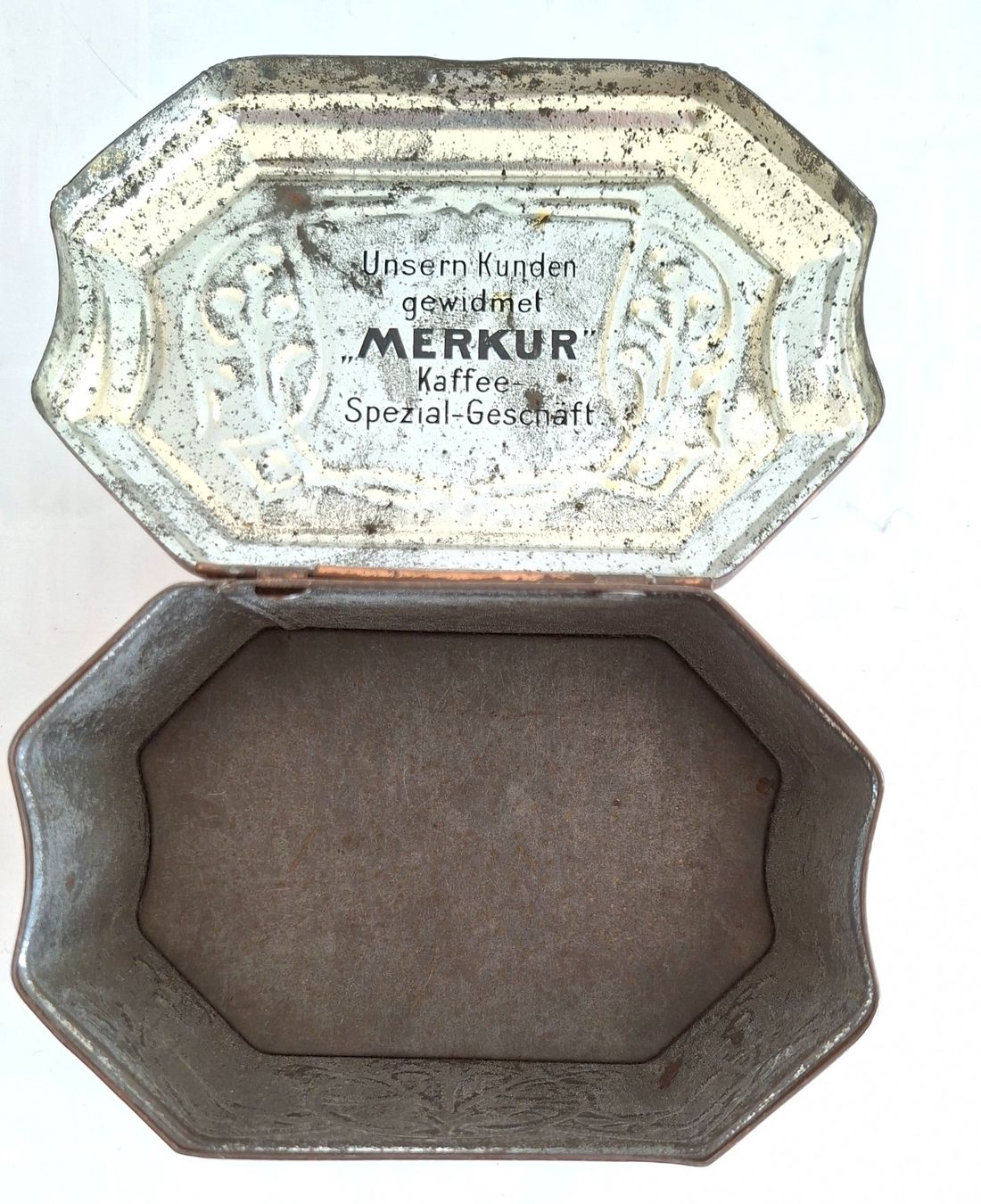 Barattoli: Antike Blechdose Merkur Kaffee Jugendstil – Usato da Opfikon venduto da Diversamente 3