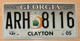 Georgia USA Nummernschild ARH 8116 Clayton 05