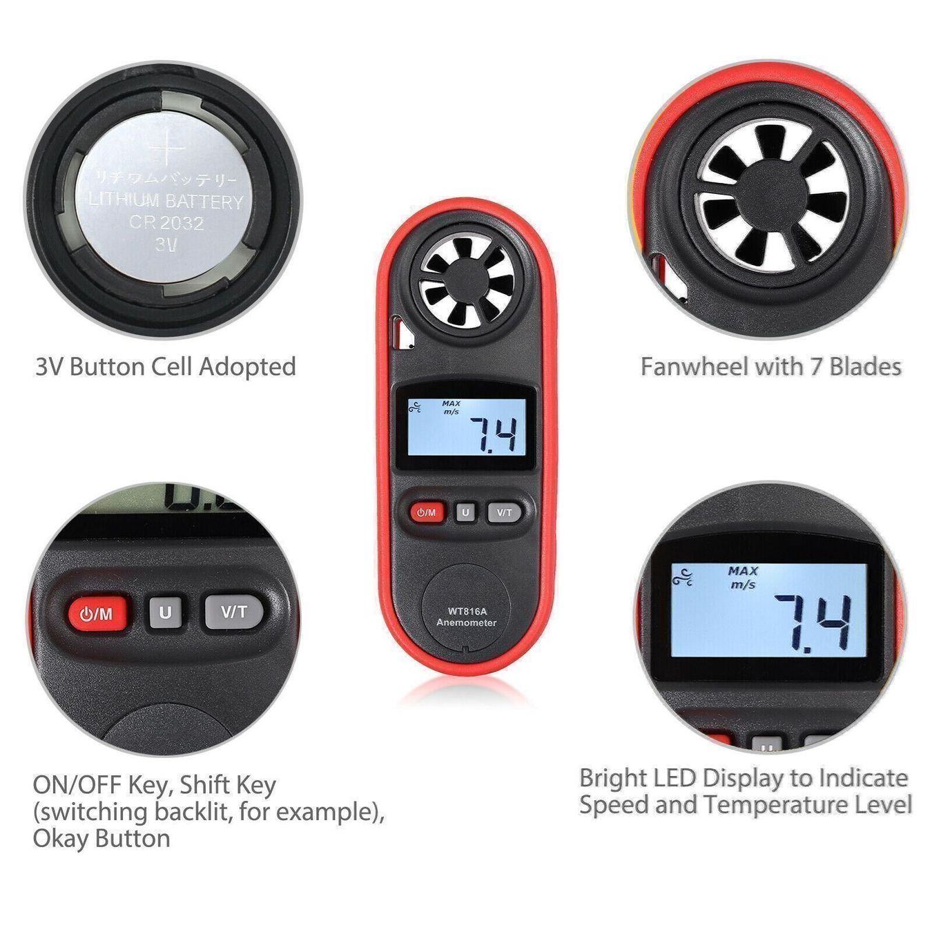 Messen: Windmesser LCD Digital Anemometer IP67 – Neu (gemäss Beschreibung) aus Kirchdorf AG von  4