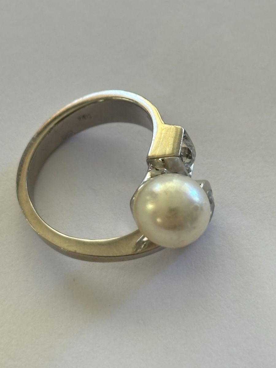 Anelli: Ring Weissgold / Diamanten /Perle 18 Karat – Usato da Langnau am Albis venduto da flusspflege 5