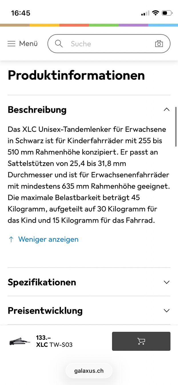 Pezzi di ricambio: XLC Tandem Stange Kinderanhänger-Zugarm "CoPilot" – Usato da Rümlang venduto da cernyf 5