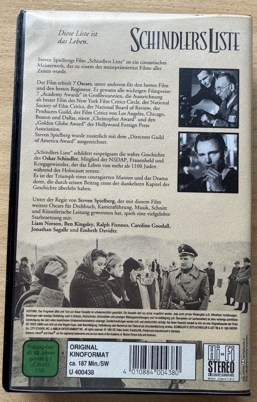 Alle VHS: SCHINDLERS LISTE - VHS - ab einem Franken – Gebraucht aus Diepoldsau von preisparadies-ch 1