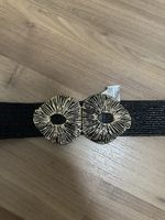 Schwarzer Stretch-Guertel mit goldener Schnalle, neuwertig!